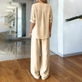 thumbnail image 5 of Lumtrix Linen Sets For Women 2 Piece Summer Long Sleeve V Neck Shirts Matching Wide Leg Lounge Pants with Pockets Beach Vacation Outfits Beige XL, 5 of 6