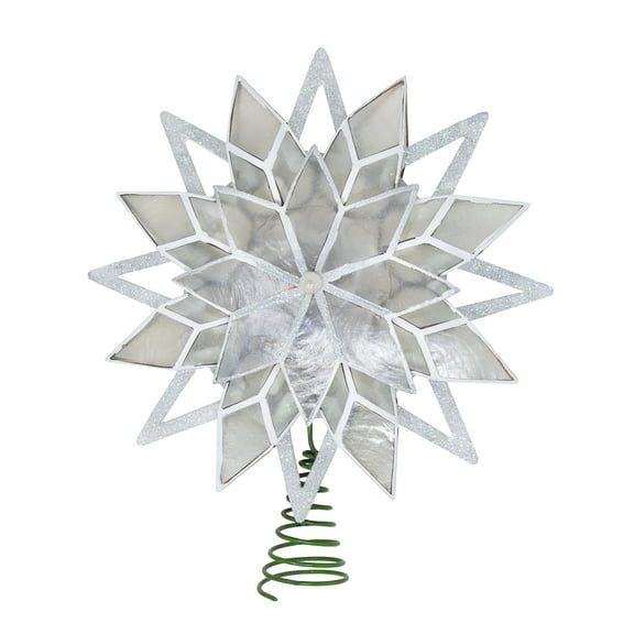 Kurt Adler 10-Light Capiz Treetop, White Glittered Star, 9.5"