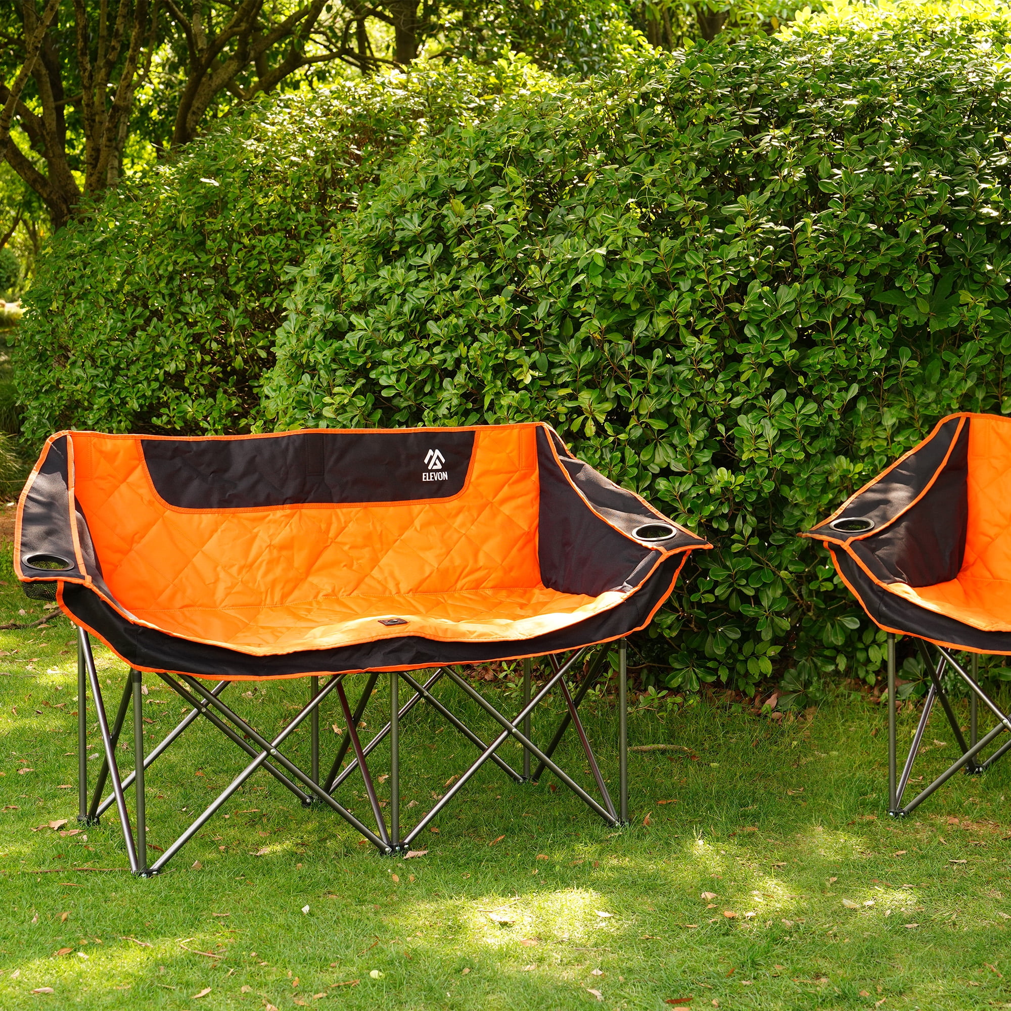 BalanceFrom Oversized Double Camping Chair，2-Person Heavy-Duty Folding Loveseat，Portable Outdoor Chair，with Armrests, Cup Holders & Carry Bag, for Camping, Picnic, Backyard