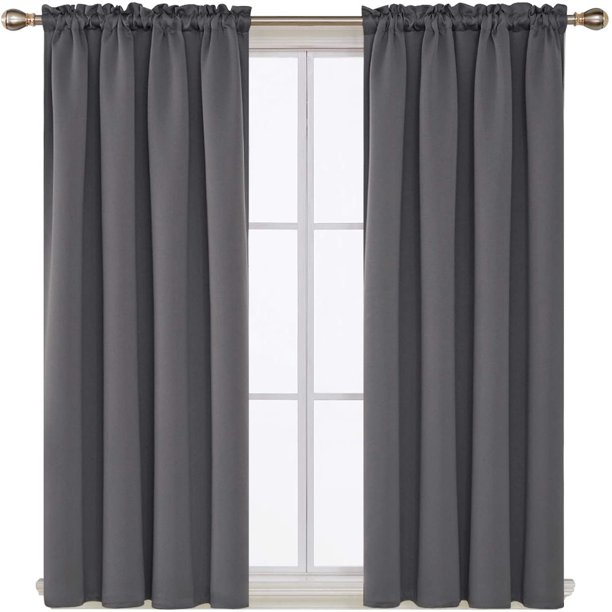Deconovo Dark Grey Blackout Curtains Rod Pocket Curtain Panels Room