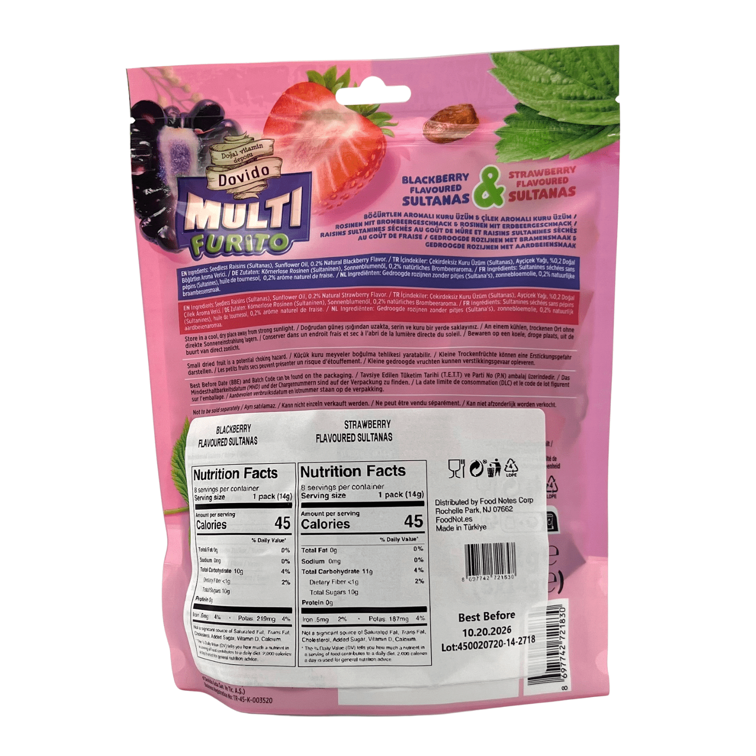 Dovido Naturally Flavored Raisins,Healthy Snacks for Kids,4 Pack-3.95 oz (Strawberry,Blackberry), Each Bag 8 Single Servings,School Snacks, Toddler Snacks, Nut Free, Gluten-free fruit snacks ,Vegan