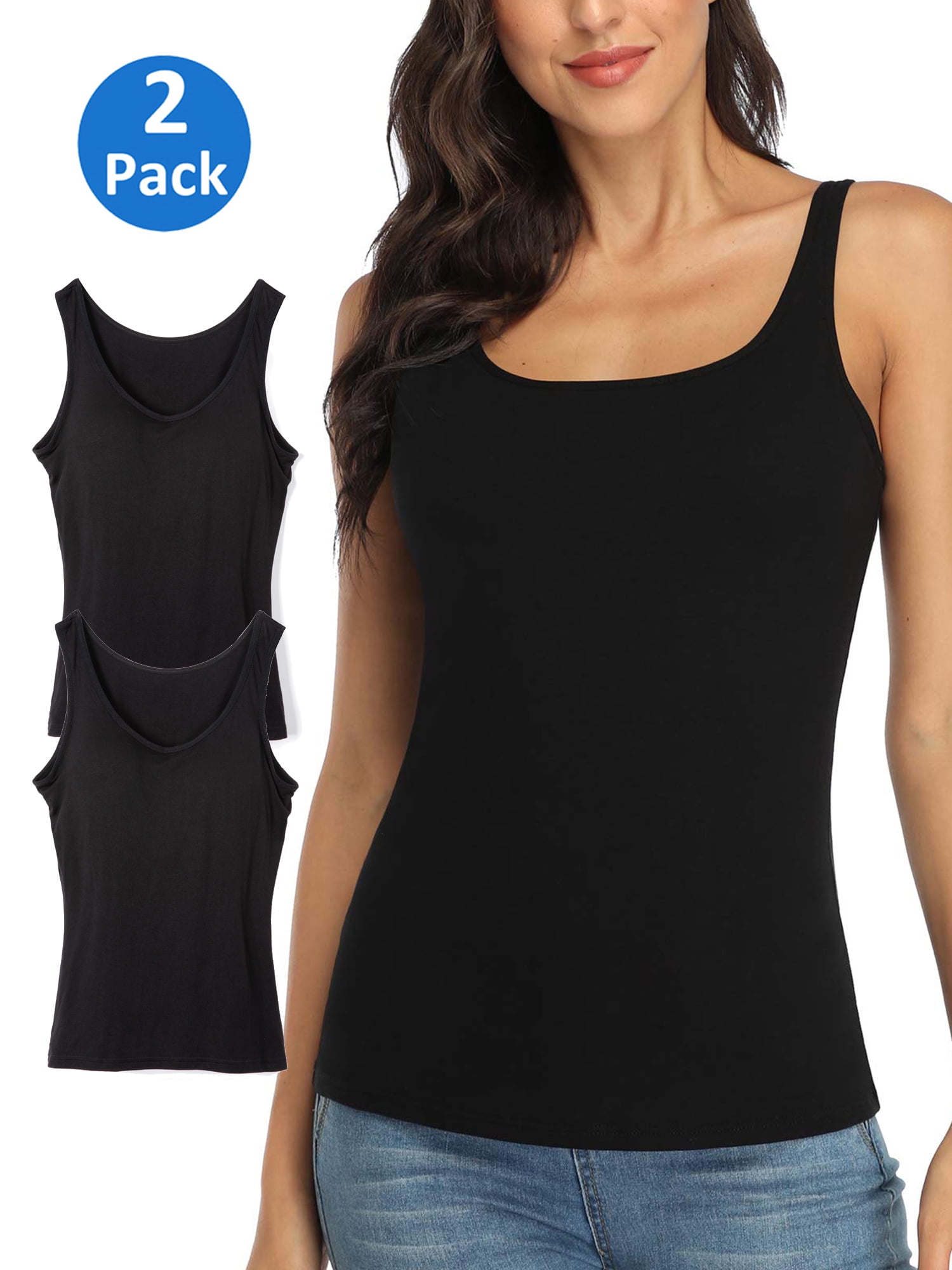 2 Pack Women's Camisole with Built in Bra Tank Tops for Layering