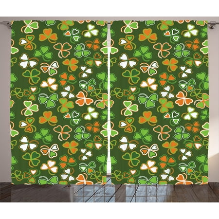 Orange Bedroom Set St. Patrick's Day Curtains 2 Panels Set, Lucky Shamrocks Pattern Irish Clover Celebration Day Party Prints, Window Drapes for Living Room Bedroom, 108W X 90L Inches, Green and Orange, by Ambesonne ()