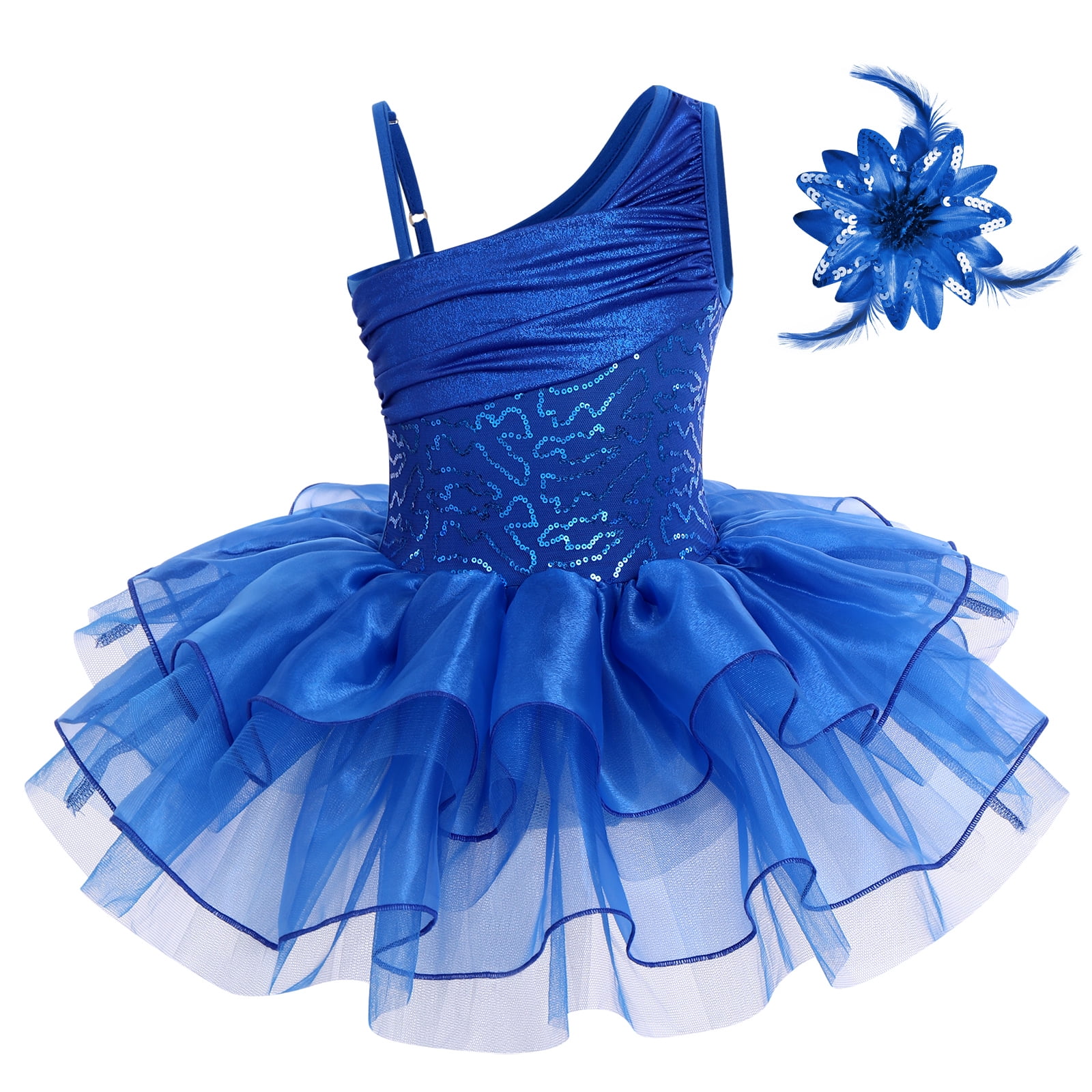 Toddler Kids Girls Flower Sequins Ruffle One Shoulder Ballet Dance