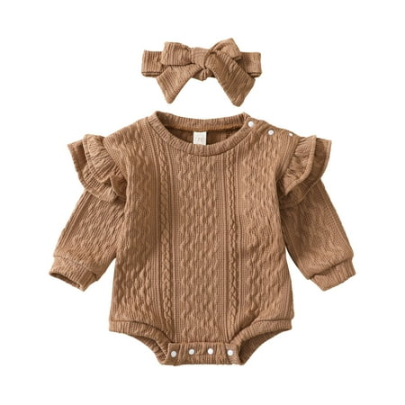 

Toddler Girls Bodysuits Ruffle Trim Long Sleeve Pullover Headbands Set Daily Kids Children Infant Clothes Cartoon Trendy Soft Cute Outwear Streetwear Spring Summer Rompers Jumpsuits