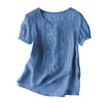 thumbnail image 3 of Oversized Tshirts for Women, Fashion Casual Solid Color Pleated Cotton and Linen Tops Shirts, Blue XXL, 3 of 8