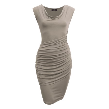 - MBJ Womens Cowl Neck Sleeveless Pleats Detail Dress M TAUPE