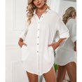 thumbnail image 4 of Vestido De Camisa Con Solapa Para Mujer, Camisa De Longitud Media Para Mujer, Dobladillo Irregular Elegante, Lavable A Máquina, Agradable A La Piel Para Ir De Compras ANGGREK Blanco XL, 4 of 8