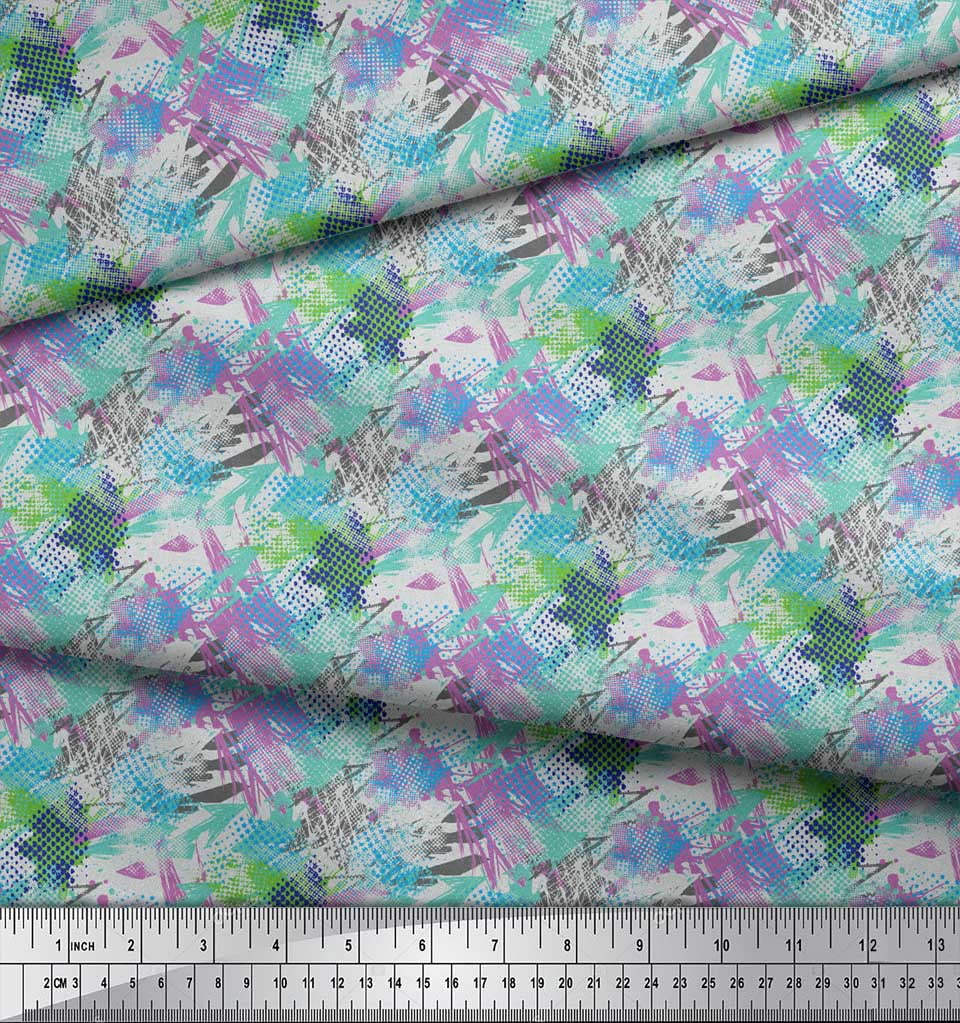 Soimoi Green Heavy Satin Fabric Star & Brush Stroke Abstract Print Sewing Fabric Yard 54 Inch Wide