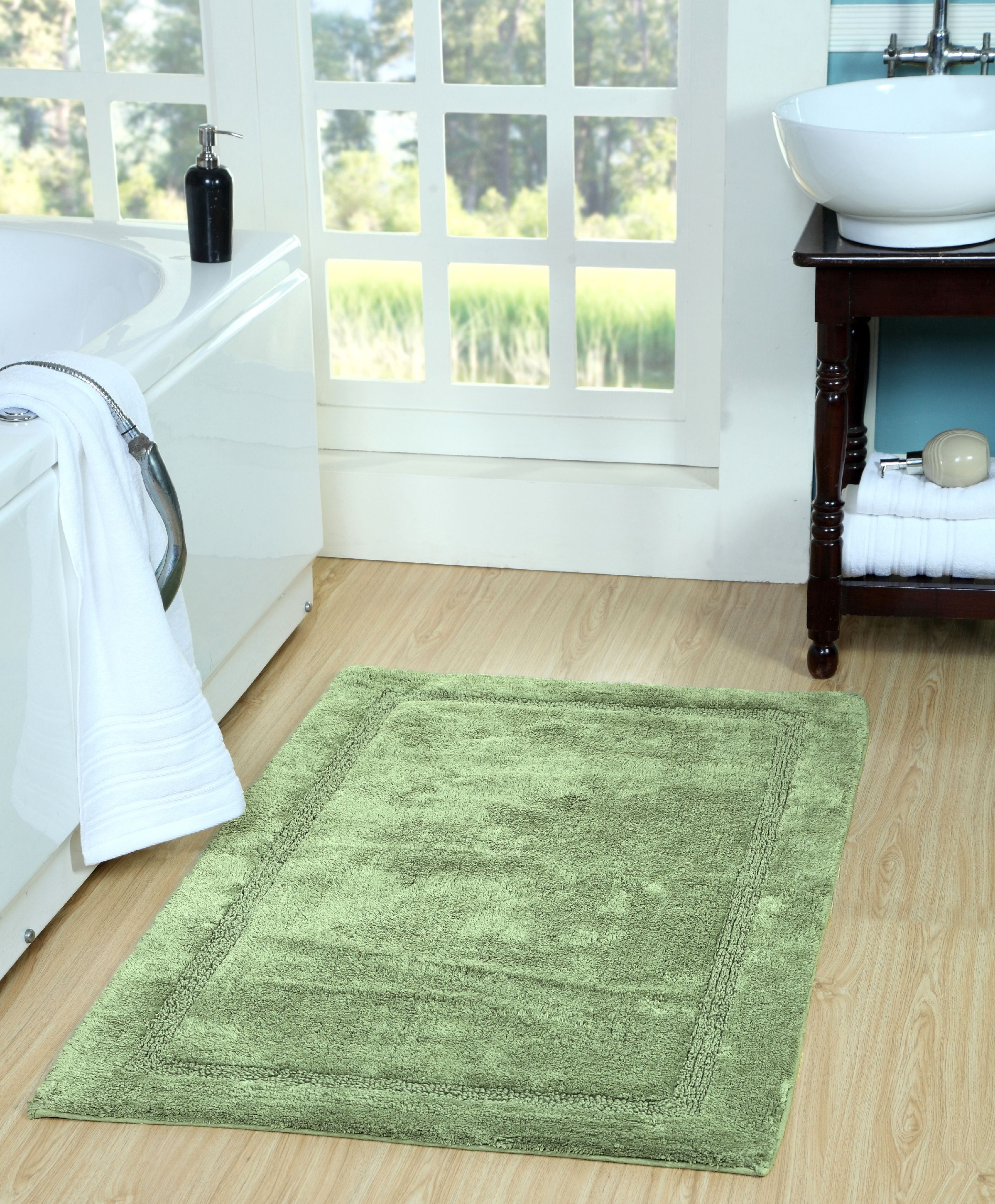 Sage Green Cotton Chenille Reversible Plush Bathroom Bedroom Rug Set 2 PC Set 