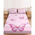 thumbnail image 2 of King Size Fitted Sheet Set - Pink Floral Butterflies 3 Piece Bedding Sets 16" Deep Pocket Fitted Sheet with 2 Pillowcases, Abstract Art Vintage Botanical Brushed Microfiber Hotel Luxury Bed Sheets, 2 of 9