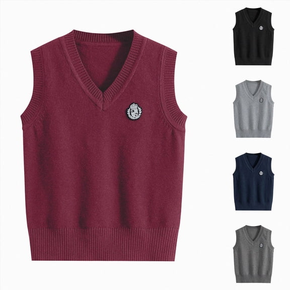 Splozh Boys Sweater Vest 1-17 Years Cotton School Vests for Girls Boy Toddler Kids Knit Fall Winter Clothes,Navy,1-3 Years