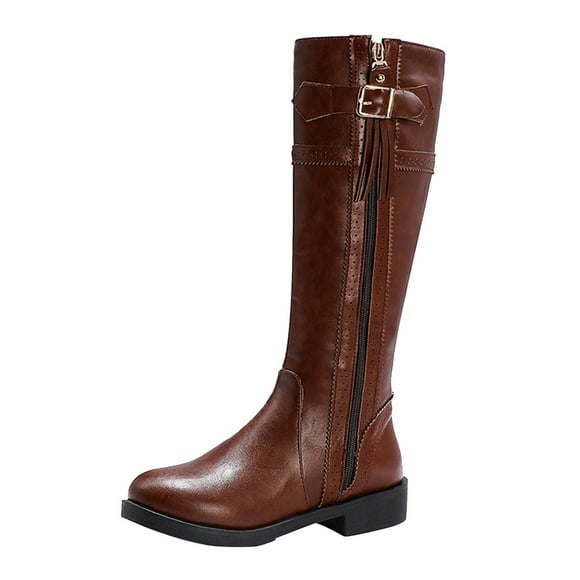 jovati Bottes Rétro de Cowboy pour Femmes à Talon Moyen, Fermeture Éclair, Franges, Boucle de Ceinture, Hauteur Genou
