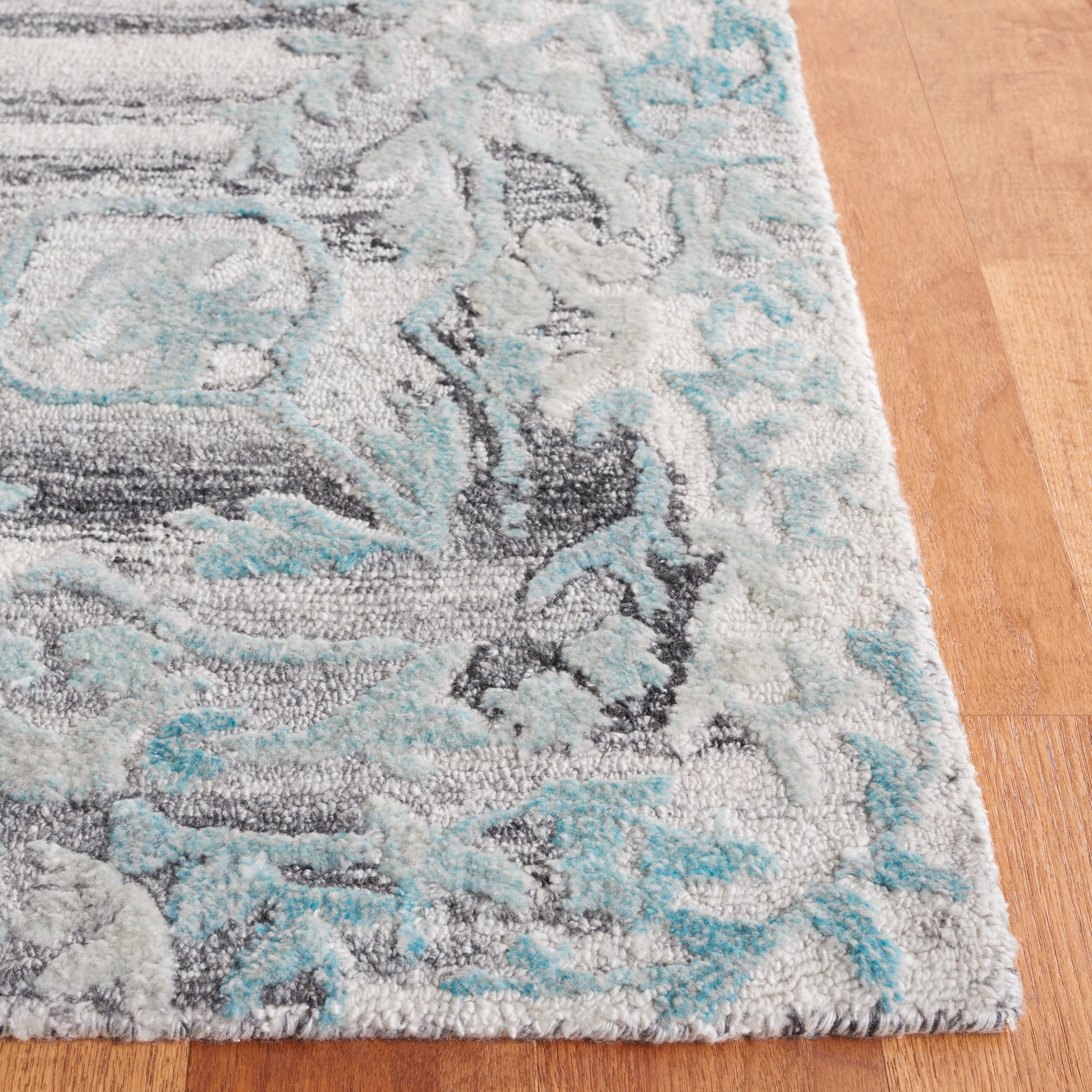 SAFAVIEH Marquee Madilyn Abstract Polyester Area Rug, Grey/Teal, 4' x 6'