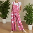 thumbnail image 5 of KDDYLITQ Valentines Jumpsuit for Women Sleeveless Wide Leg Overalls Love Heart Graphic U Neck Button Strap Holiday Soft Romper with Pocket Pink L, 5 of 7