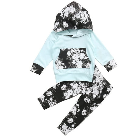 Infant Baby Girl Floral Hoodie Outfits Long Sleeve Jumper With Pant Clothing Set