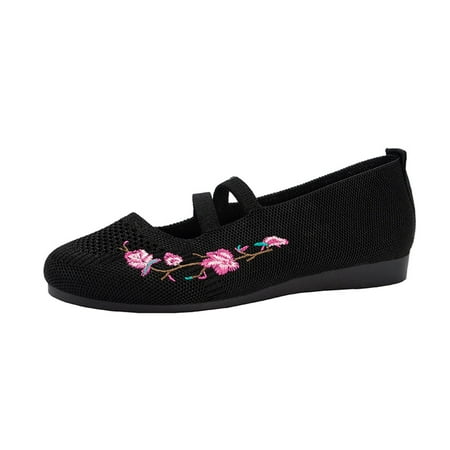 

Cathalem Ladies Fashion Solid Color Breathable Knitting Exquisite Embroidery Comfortable Flat Casual Shoes Black 38