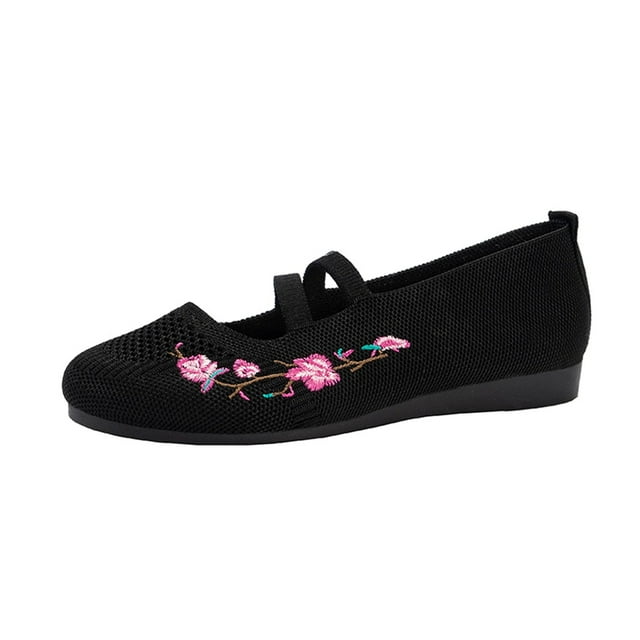 Kcodviy Chaussures Respirantes Unies pour Femmes Décontractées Robe Tricot Broderie Exquise Confortables Chaussures pour Femmes Décontractées Plates Chaussures Décontractées
