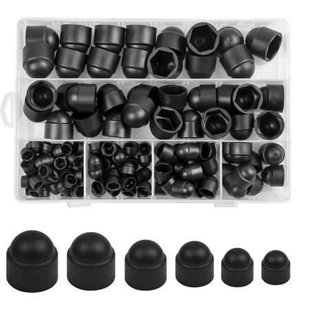 

Synpinya 145 Pcs Dome Cover Caps Nut Protection Cover Cap Black Plastic Nut and Cover Hexagon Black Dome Nut