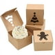 thumbnail image 2 of 60 Cajas de Cartón Kraft para Galletas de Panadería, 4 x 4 x 2,5 Pulgadas, Ventana Emergente Automática para Cupcakes de Navidad, Galletas, Brownies, Donas, 2 of 6