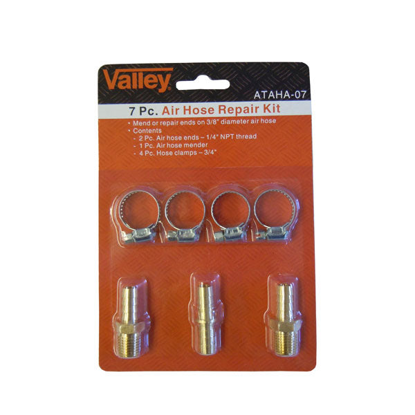 7 Pc 3/8" Dia Air Hose Repair Kit Air hose ends, 1/4" NPT thread, air hose mender, clamps