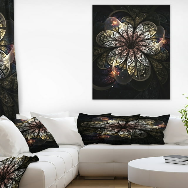 Rounded Glowing Golden Fractal Flower - Floral Canvas Art Print