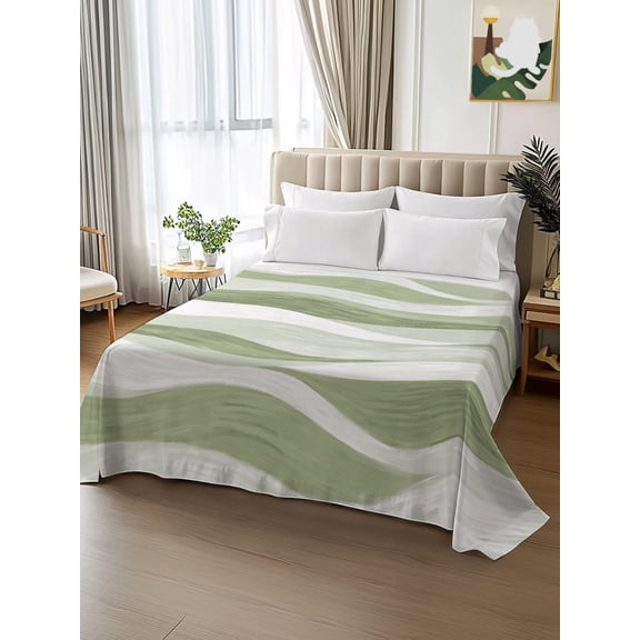 King Size Flat Sheet Only,Sage Green Gradient Stripe Soft Top Bed Sheets Breathable Bedding Sheet Abstract Water Ripple Microfiber Hotel Luxury Top Sheets