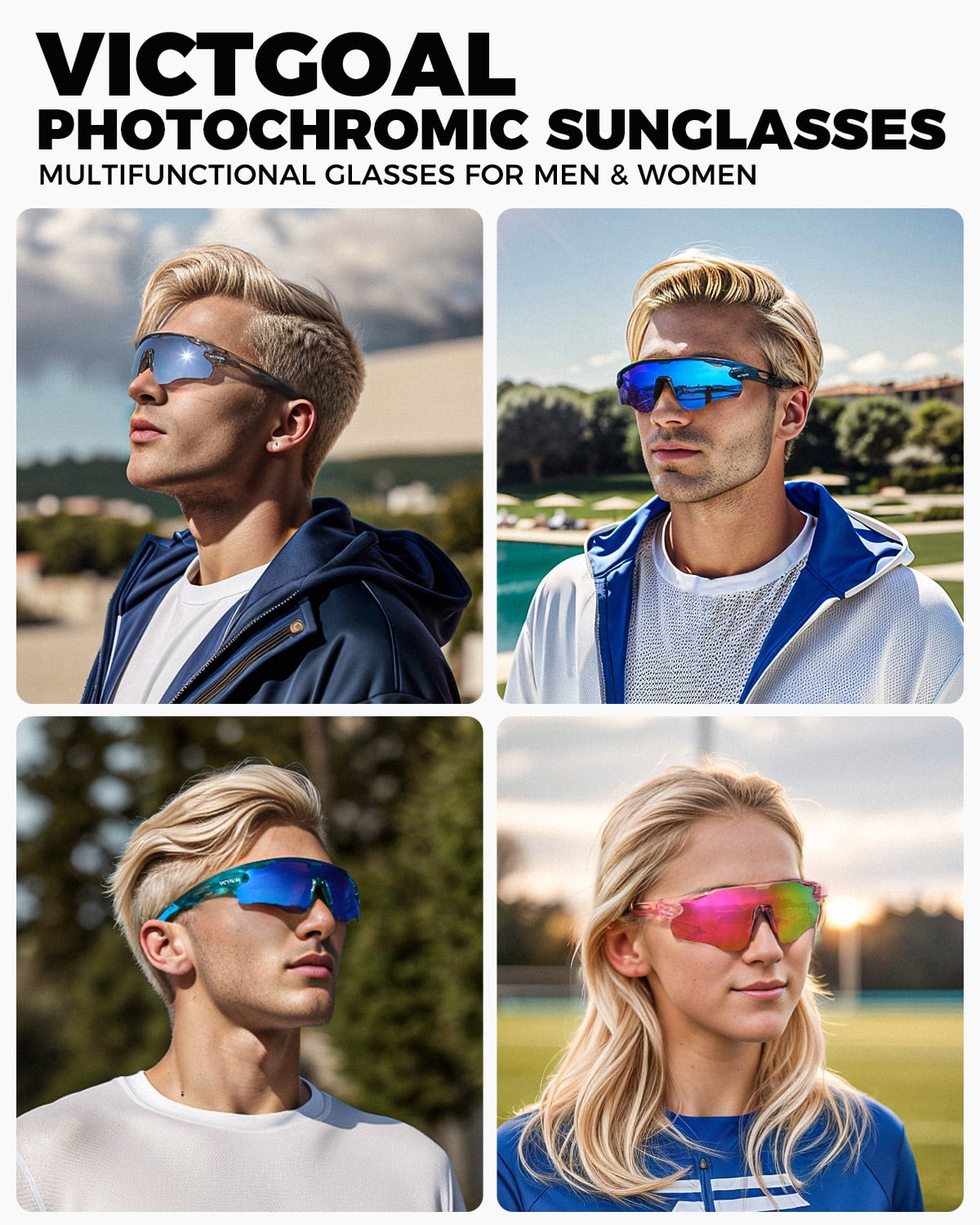VICTGOAL Photochromic Cycling Glasses for Men Women, Clear Bike Glasses with UV400 Protection, Sports Running Sunglasses Goggles