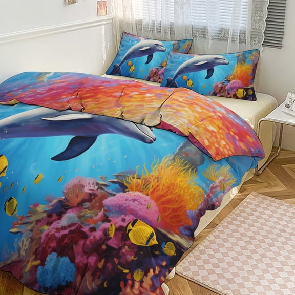 Marine World Dolphin Bedding Set Couple Bedclothes Pillowcase Customized Home Textiles Bed Set for Bedroom Decoration
