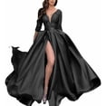 thumbnail image 1 of Vestido de noche de manga larga con cuello en V para mujer, elegante vestido de fiesta de fiesta largo con abertura alta en el muslo, vestido de cóctel de fiesta de boda (3XL), 1 of 4