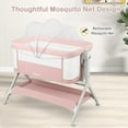 thumbnail image 6 of OLAKIDS 5 in 1 Baby Bassinet, Upgraded Flat Bedside Sleeper with Wheels, Storage Basket, Travel Bag, Mosquito Net, Height Adjustable, Portable Crib for Newborn/Infant (Pink), 6 of 7