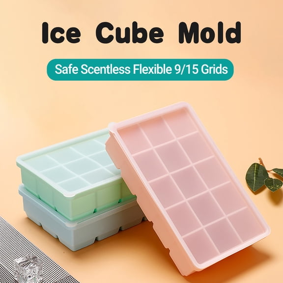Joernso Ice Cube Mold Safe Scentless Flexible 9/15 Grids Food Grade Silicone Ice Cube Plate for Home
