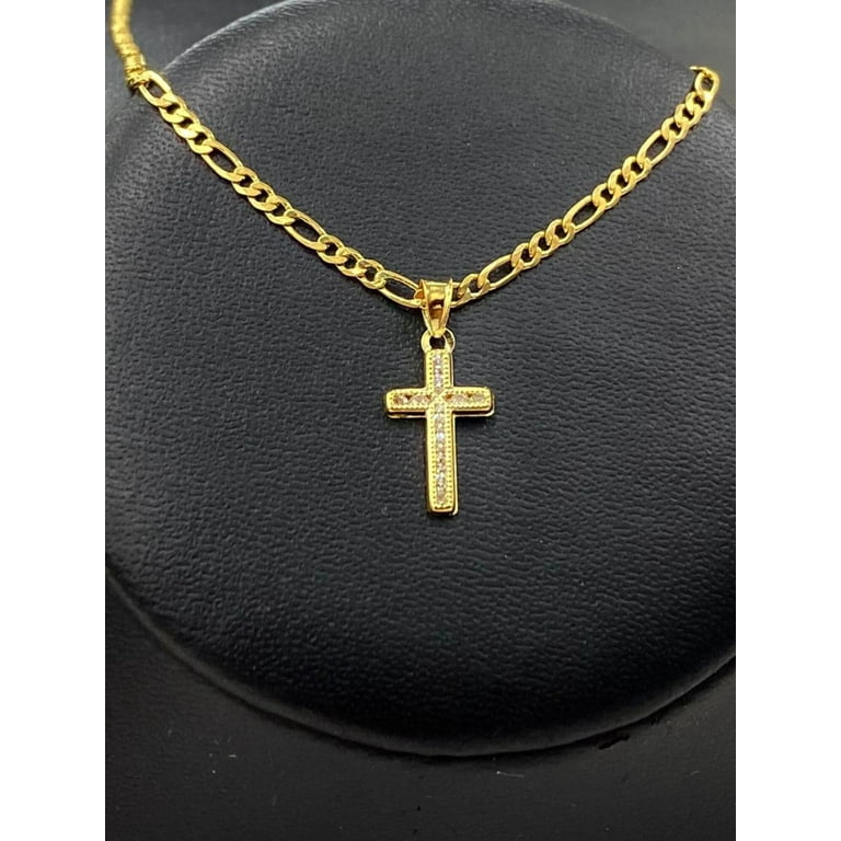 Small Cross Necklace Pendant CZ 14K Gold Filled Womens Kids