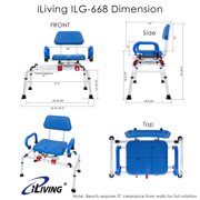 iLIVING Tub Transfer Bench Shower Chair with Easy Access Swivel Padded Seat and Pivoting Arms, and Adjustable Height for Handicap and Seniors, Blue