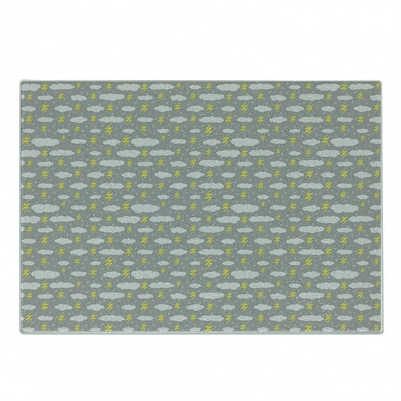 Grey and Yellow Cutting Board, Deluge of Rain Stormy Sky Elements Moody Bad Weather Day, Decorative Tempered Glass Cutting and Serving Board, Small Size, Pale Grey Yellow, by Ambesonne