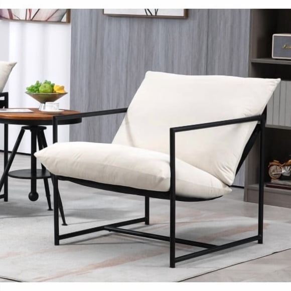 Silla de acento de terciopelo moderno elegante, silla reclinable contemporánea de marco de metal con cojín de asiento profundo para la oficina en el hogar