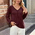 thumbnail image 3 of Womens Casual V-Neck Shirt Stitch Detail Pullovers Raglan Sleeve Blouse Loose Fit Daily Shirt Casual Top Fashion Multiple Colors Wardrobe Essential Basic Tee 2025 Fall Outfits, 3 of 5