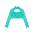 thumbnail image 3 of TiaoBug Kids Girls Sequins Jazz Dance Crop Top Long Sleeve Gymnastics Hip Hop Hollow Out Shirt Lake Blue 8, 3 of 4