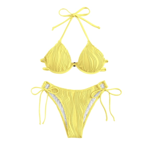 Afdoent Women's Bikini Sets Women Swimwear Bikinis Solid Swimsuit Ladies Halter Two Piece Swimwears Tankinis Set Beach Swimwear