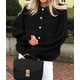 thumbnail image 4 of Suéter PRETTYGARDEN 2025 con Volantes, Abierto al Frente, Tejido Grueso, Negro, Talla S, 4 of 5