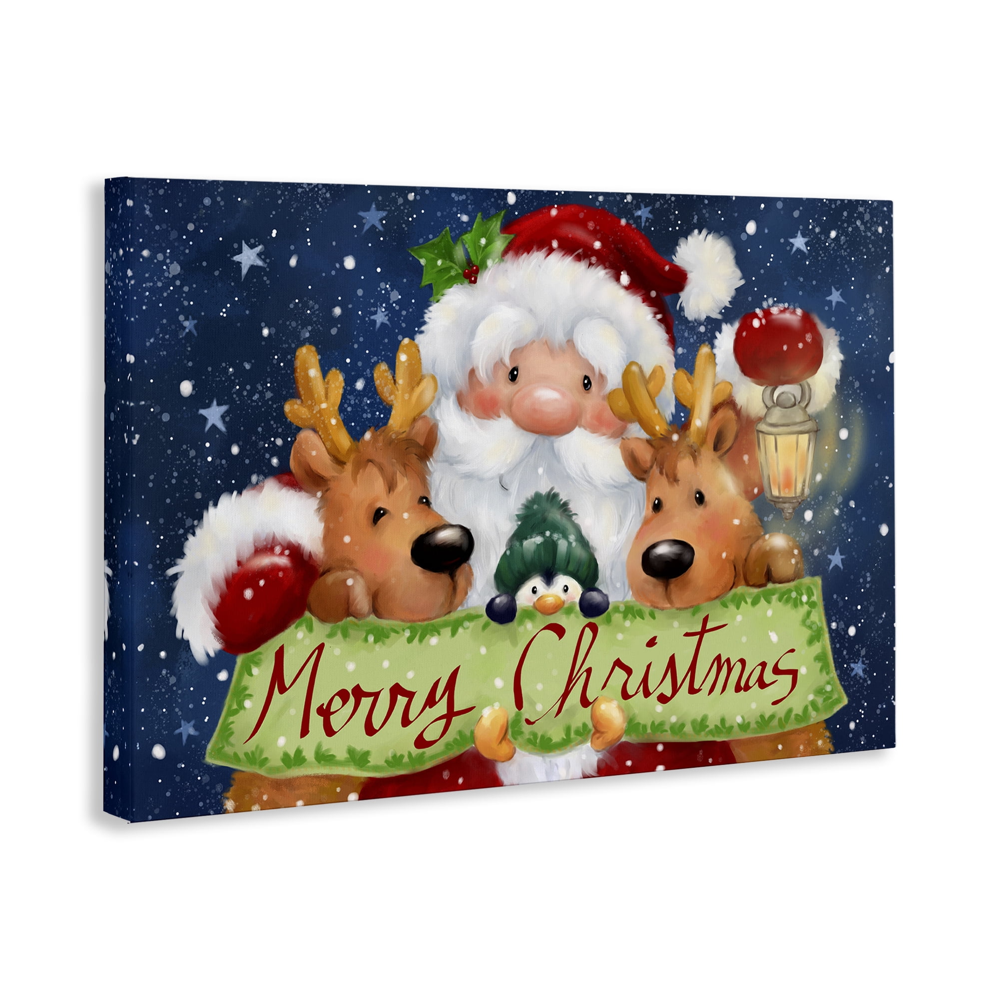Stupell Industries Santa with Lantern Christmas Holiday Painting Gallery Wrapped Canvas Art Prints Wall Art, 24 x 16