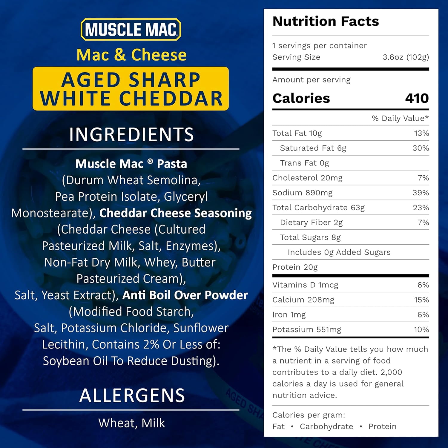 (5 pack) Muscle Mac Microwavable Macaroni & Cheese Cups - Aged Sharp White Cheddar Cheese - Made With Real Cheese & Butter (Updated Formula) - Vegetarian-Friendly Pea Protein - 3.6 oz