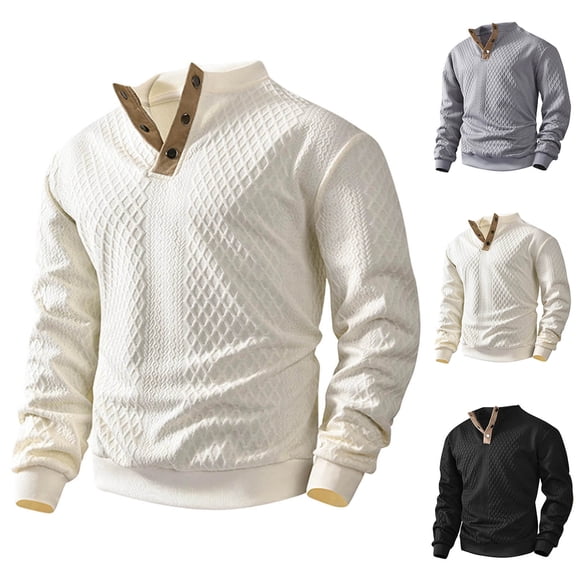 Miqool Men's Casual Sweatshirt Stand Collar Quarter Button Long Sleeve Lightweight Pullover Sweater Tops