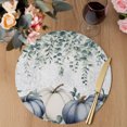 thumbnail image 3 of Blue Pumpkins Fall Round Placemats Set of 6,Braided Polypropylene Place Mats,Vintage Eucalyptus Leaves Thanksgiving Washable Table Mats for Kitchen Dinner Holiday Wedding Party Coffee Table Decor 15", 3 of 9