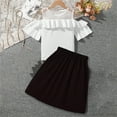 thumbnail image 4 of Darzheoy Girls Outfits 2 Piece Solid Color Short Sleeve Off The Shoulder Round Neck T-shirt And Skirt Button Tie Sets ,Size 6-9 Years, 4 of 7