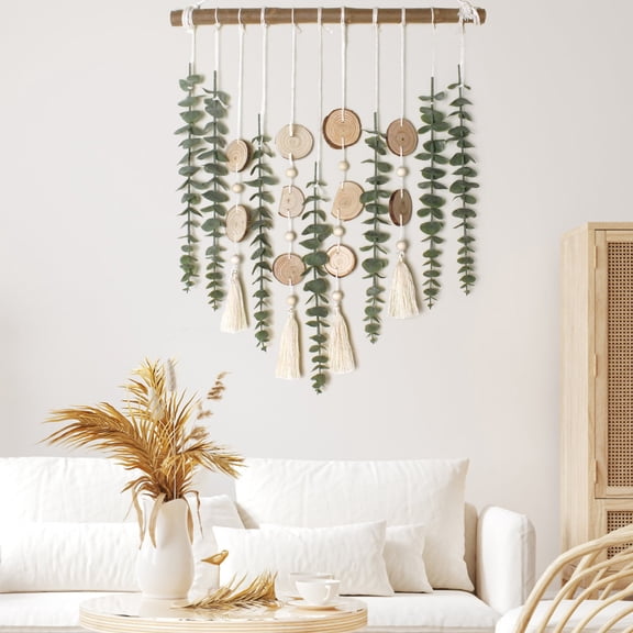 Artificial Eucalyptus Wall Decor Fake Greenery Leaves Stems Wall Hanging Plants on 16.5 inch Wooden Stick Boho Rustic Farmhouse Decor for Bedroom Kitchen Dining Room Bathroom