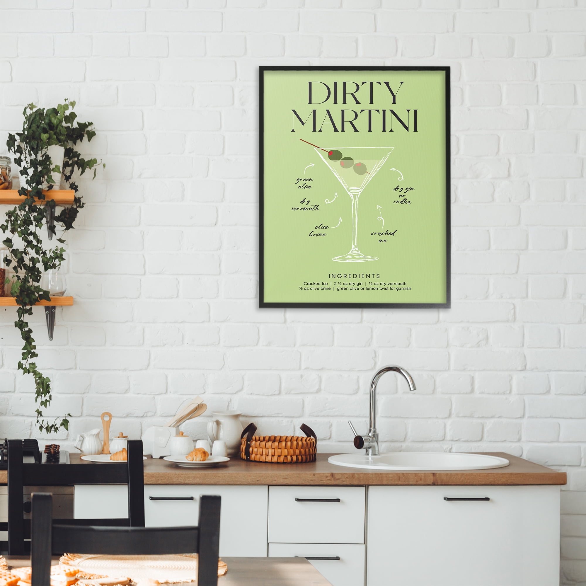 Stupell Industries Dirty Martini Green Recipe Black Framed Giclee Art, design by Lettered and Lined