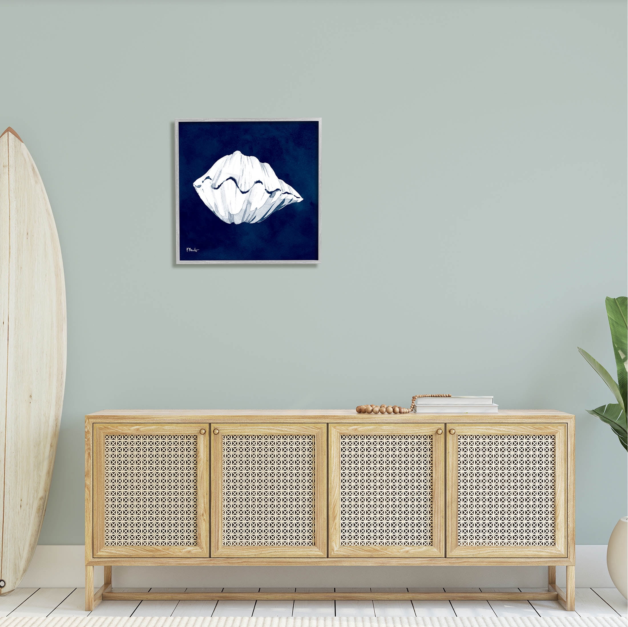 Stupell Industries Cyanotype Shells Coastal Clam Graphic Art Gray Framed Art Print Wall Art, Design by Paul Brent