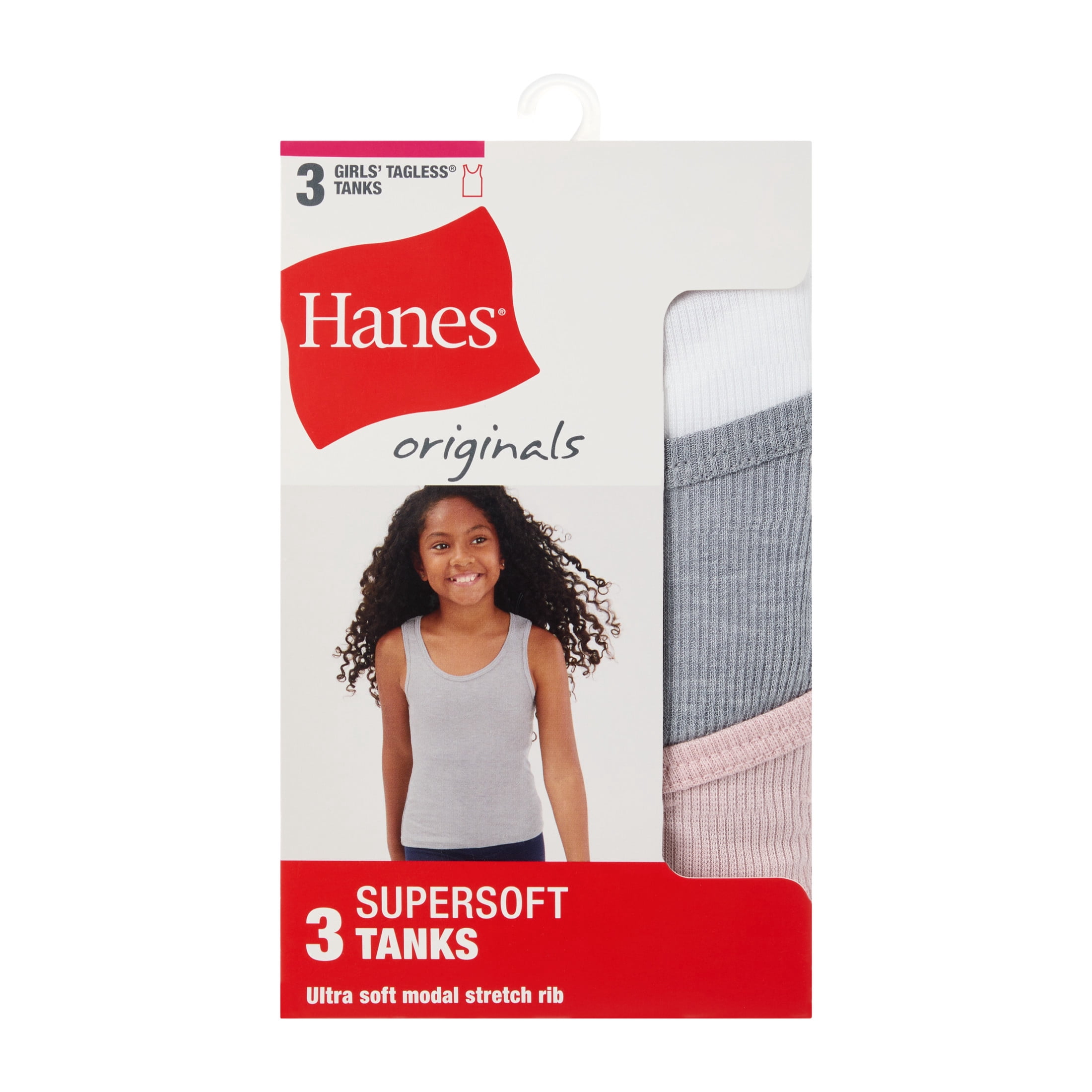 Hanes Girls Tank Top Pack, 3-Pack, Originals SuperSoft Tanks for Girls, Moisture-Wicking