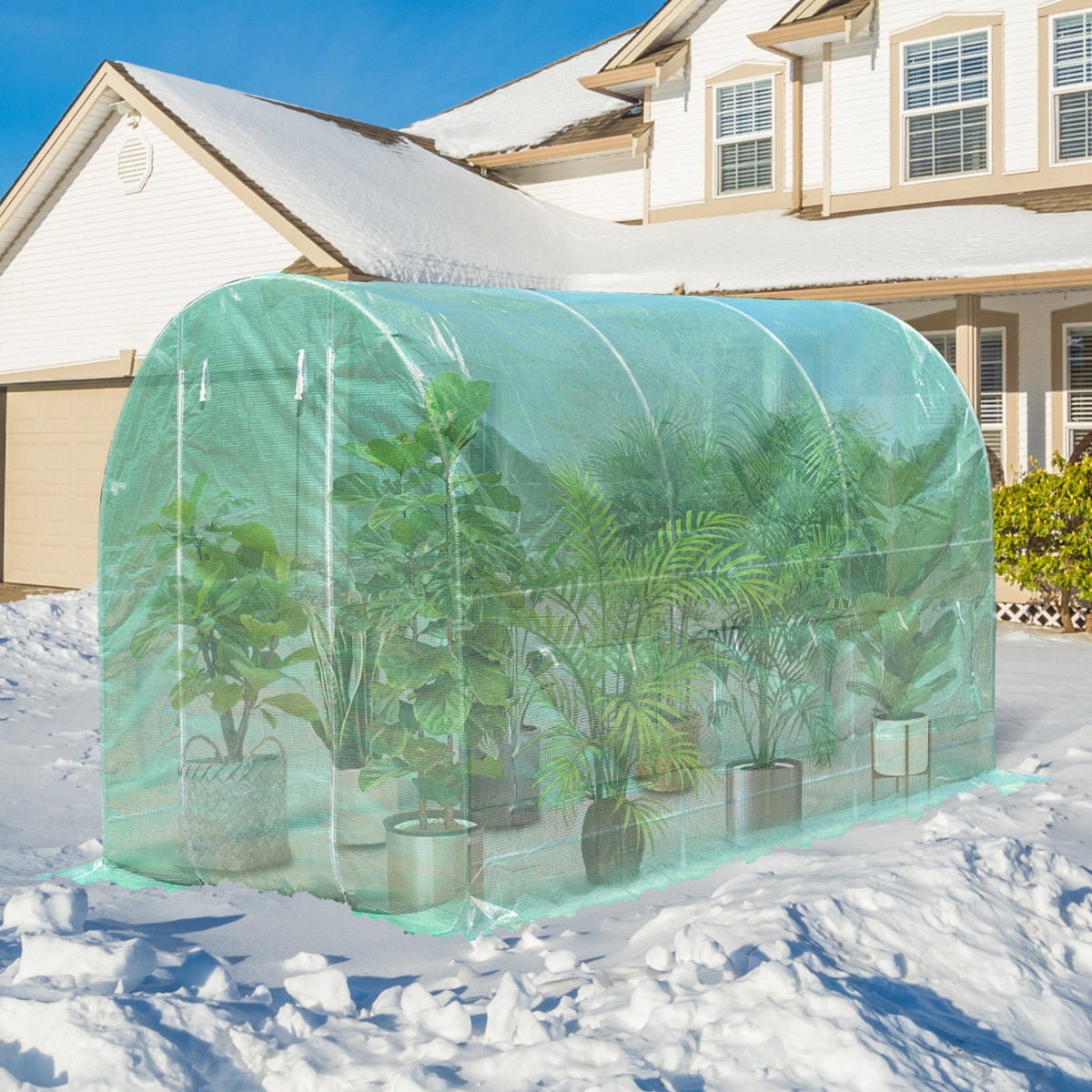 Costway 11 5 X 6 5 X6 5 Walk In Greenhouse Steel Frame Backyard